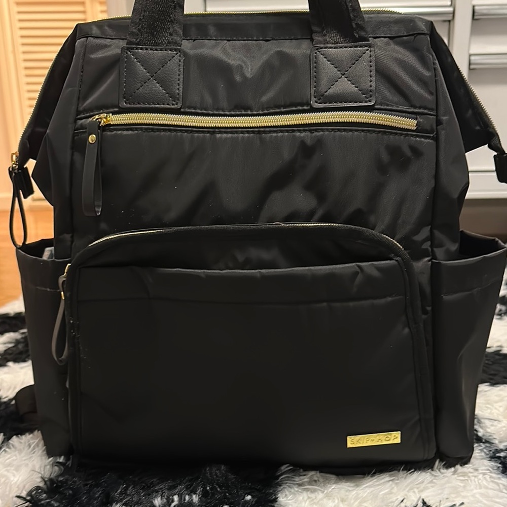 Black Diaper Bag with Gold Accents